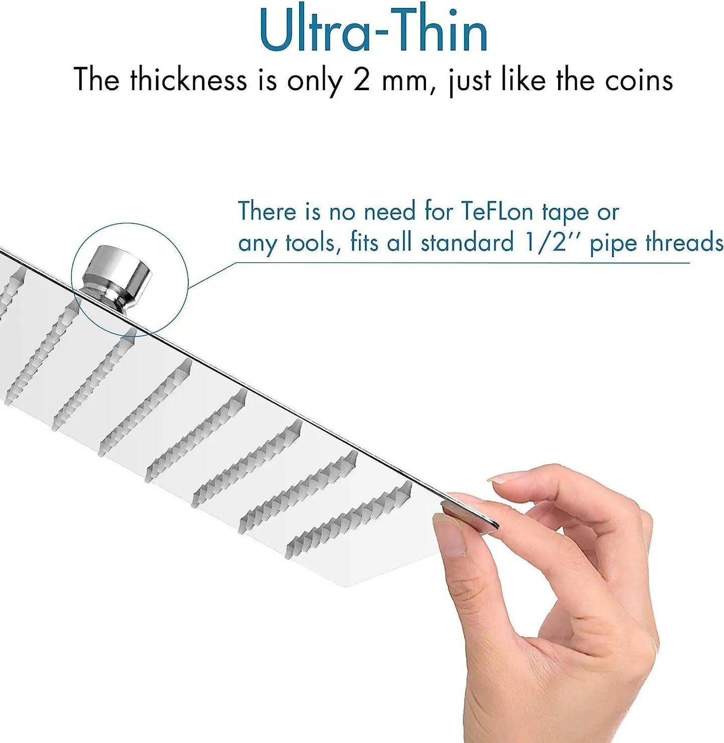 Fossa 8x8 Rain Overhead Shower Square 304 Stainless Steel Rain Showers Overhead Wall Mounted, Without Arm UOHS-003