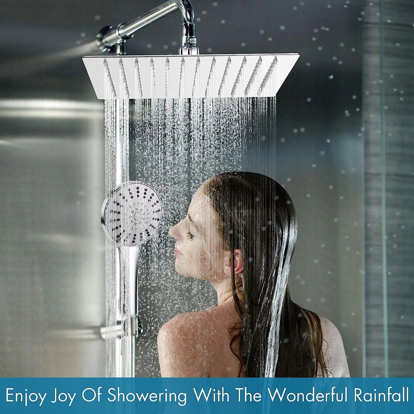 Fossa 8x8 Rain Overhead Shower Square 304 Stainless Steel Rain Showers Overhead Wall Mounted, Without Arm UOHS-003